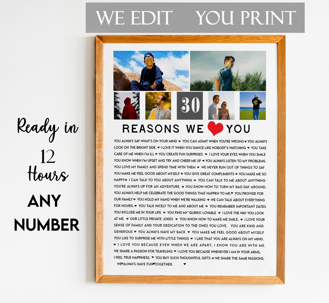 Personalized 30 Reasons We Love You Photo Collage Birthday Gift Poster