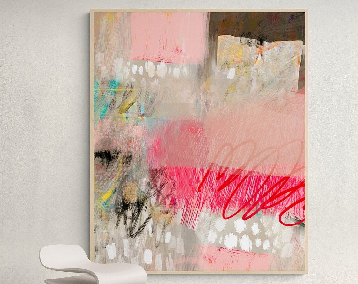 Magenta-Beige Abstract Wall Art Print, Modern - Image 6
