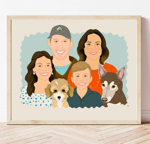Custom Family Portrait Personalized Family Illustration From Photos Funny Gift For Mothers Or Fathers Day Modern Whimsical Portrait