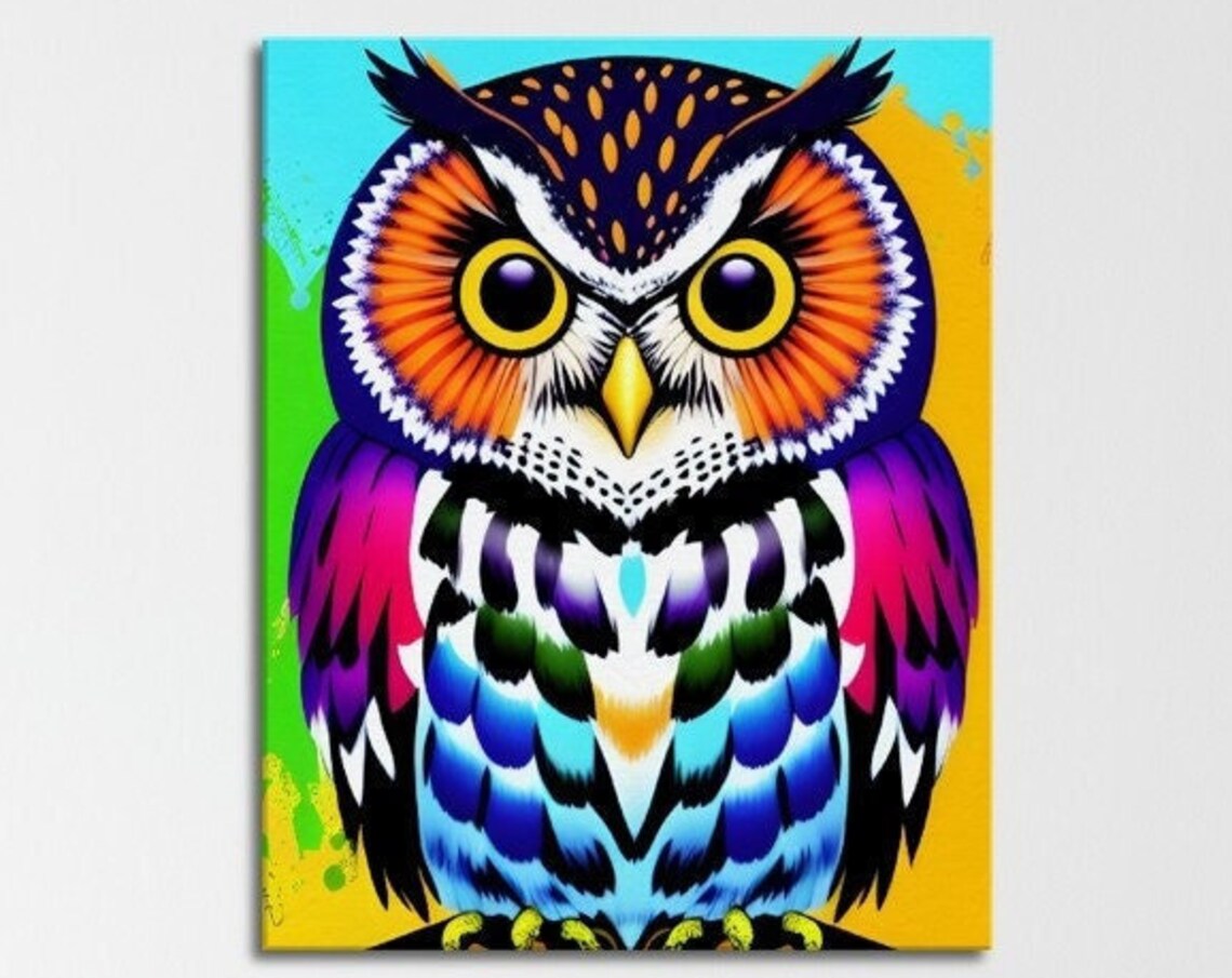 Rainbow Pop Art Owl Portrait Colorful Neon Bird Animal Poster