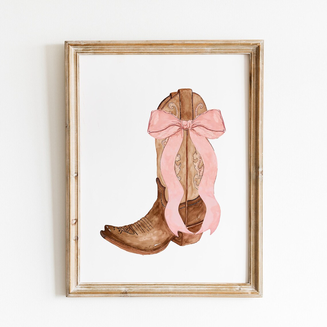 Cowboy Boot With Pink Bow Watercolor Preppy Western Girl Wall Art - Image 3