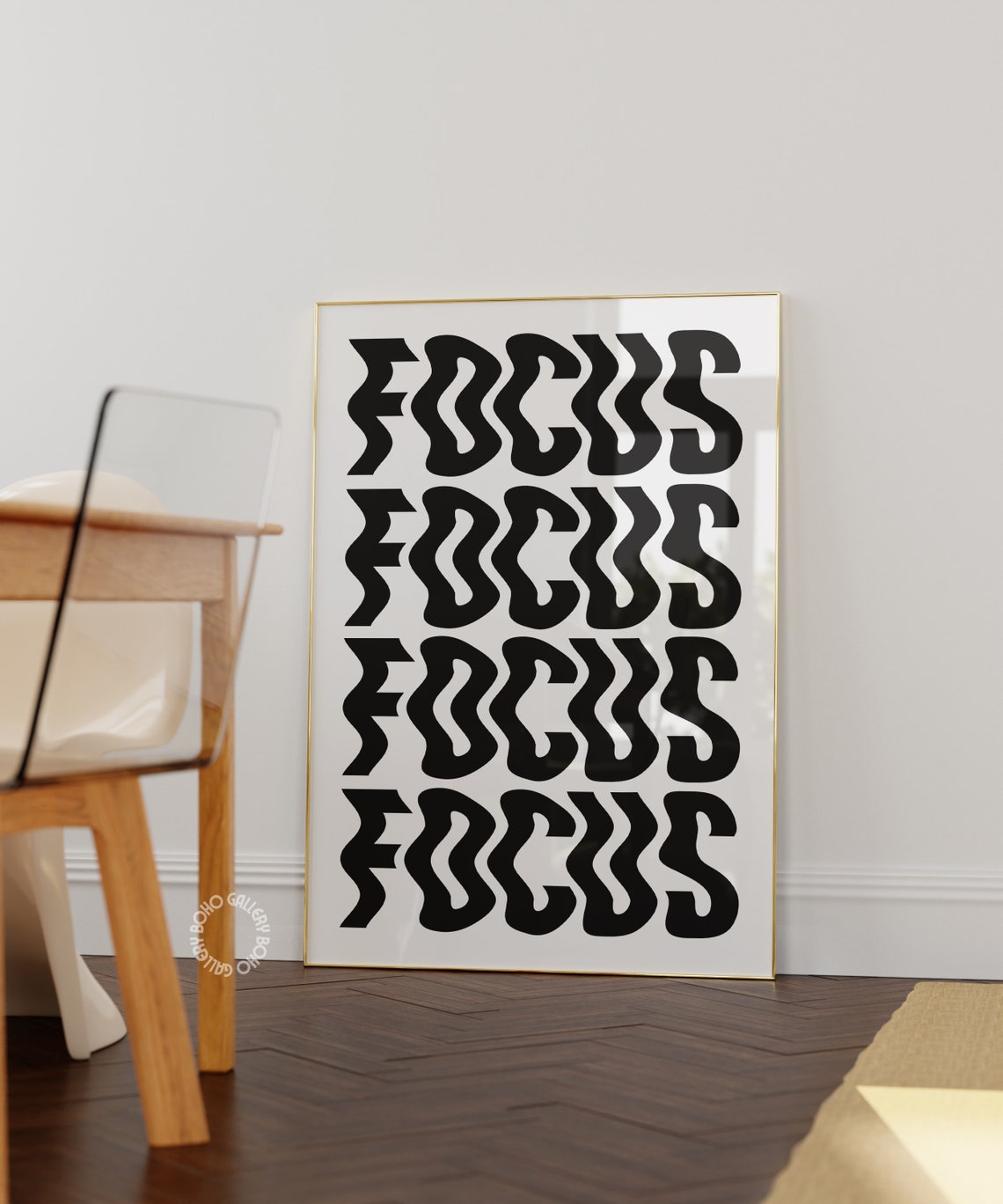 FOCUS Wavy Black Psychedelic Typography Repeated Quote Art Poster - Image 3