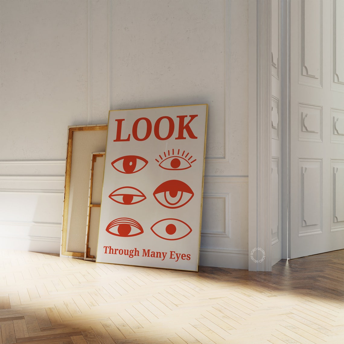 LOOK Through Many Eyes Red Eye Illustrations Typographic Poster - Image 2