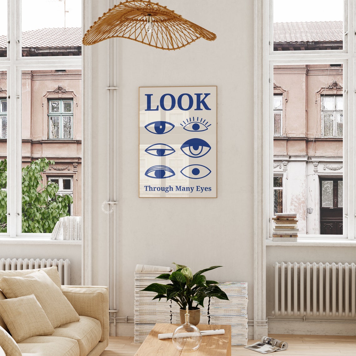LOOK Through Many Eyes Blue Eye Illustrations Typographic Poster - Image 3