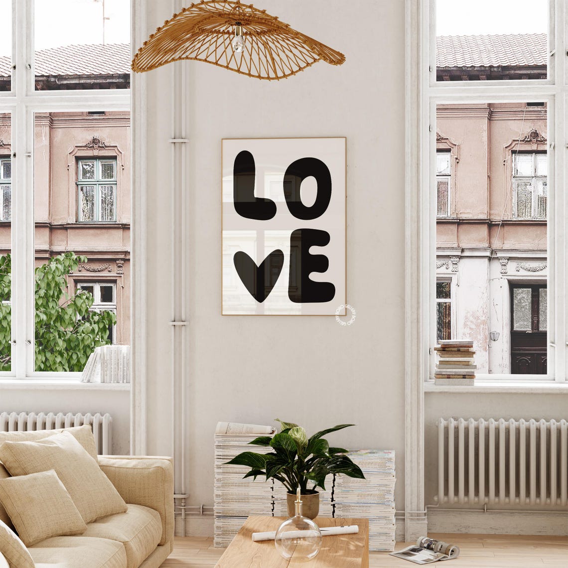 Black LOVE Retro Typography Heart Poster Monochrome Style Decor - Image 3