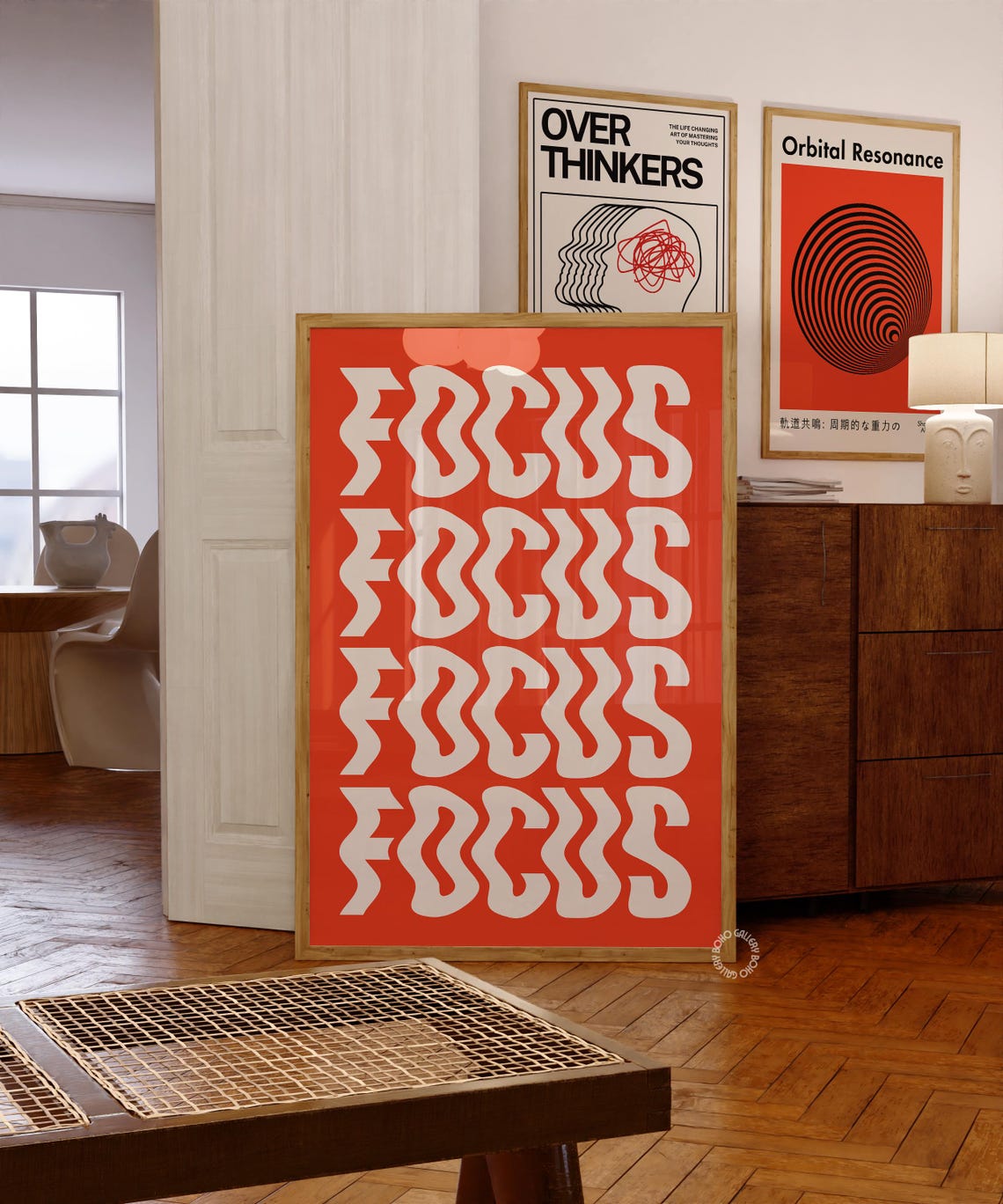 Focus Repeat Orange Groovy Wavy Letters Motivation Wall Poster