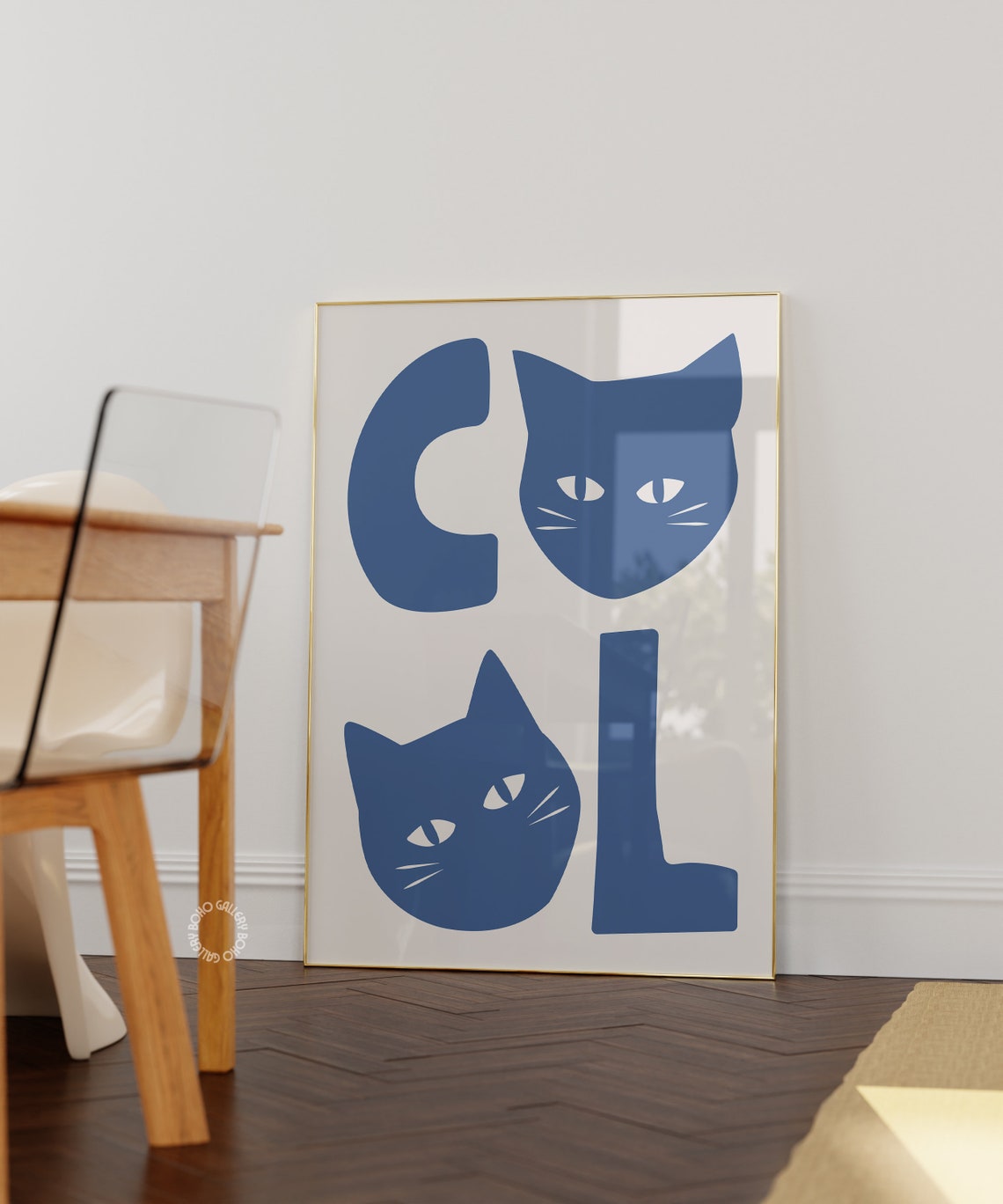 Cool Navy Blue Letters With Two Cat Head O Typography Poster - Image 2