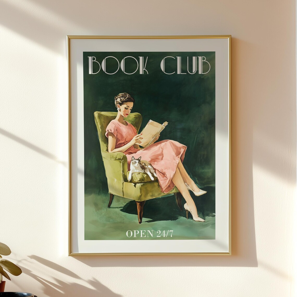 Book Club Retro Woman Mid-Century Art Print