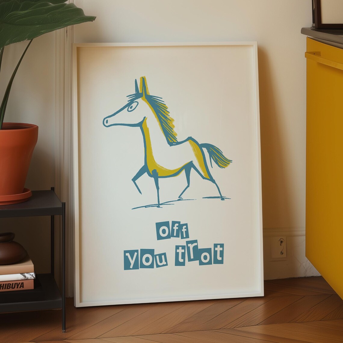 Off You Trot Modern Horse Art, Scandi Entry Sign