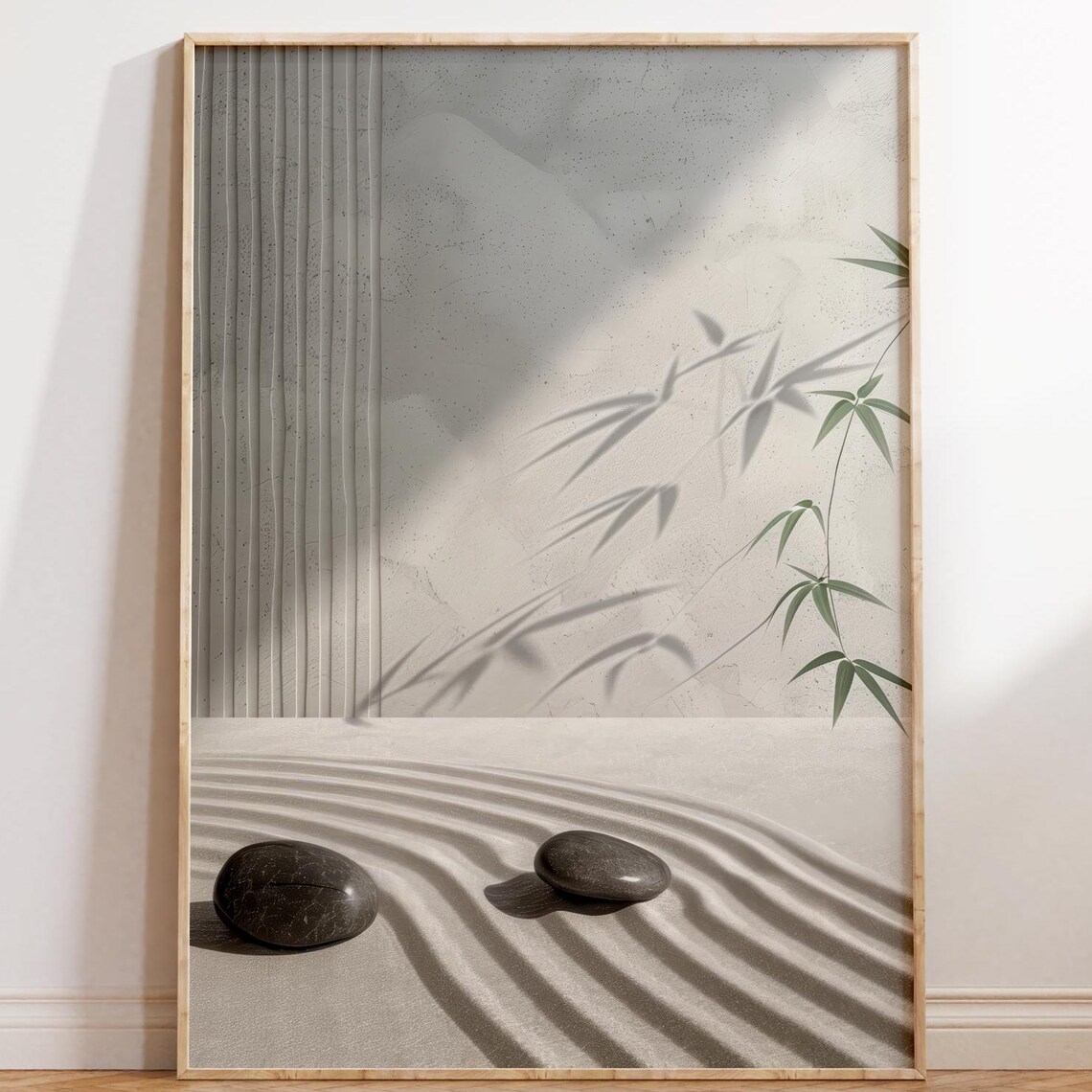 Bamboo Zen Garden Art Print, Japandi Minimalist