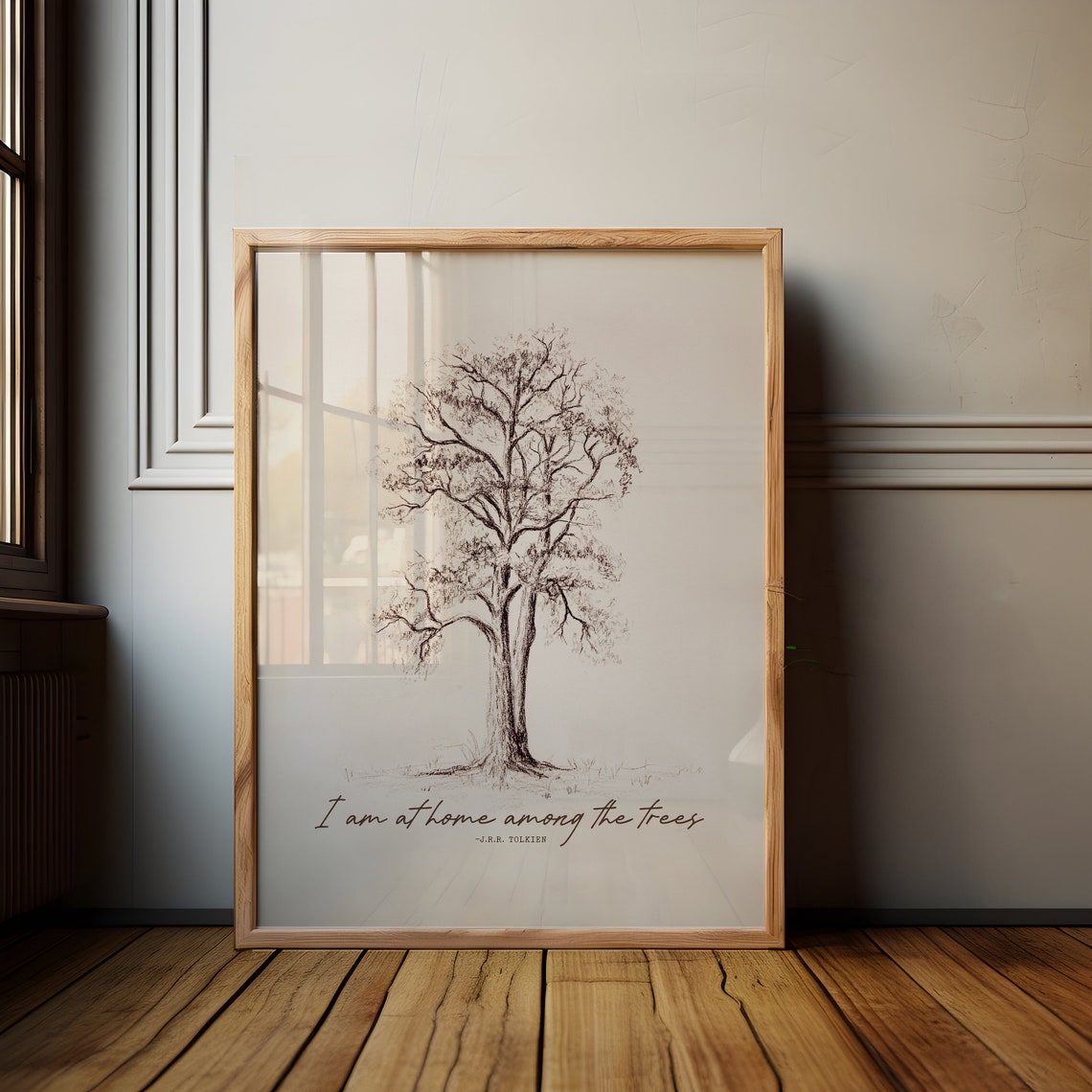 I Am At Home Among The Trees Tolkien Quote Pencil Oak Drawing Poster - Image 3