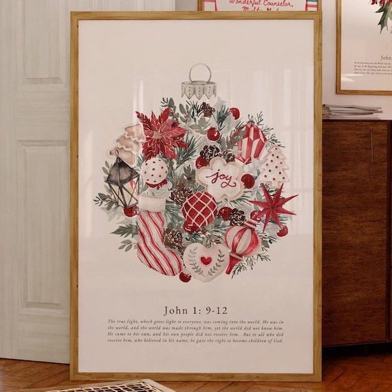 John 1 Christmas Ornament Collage Christian Holiday Scripture Poster