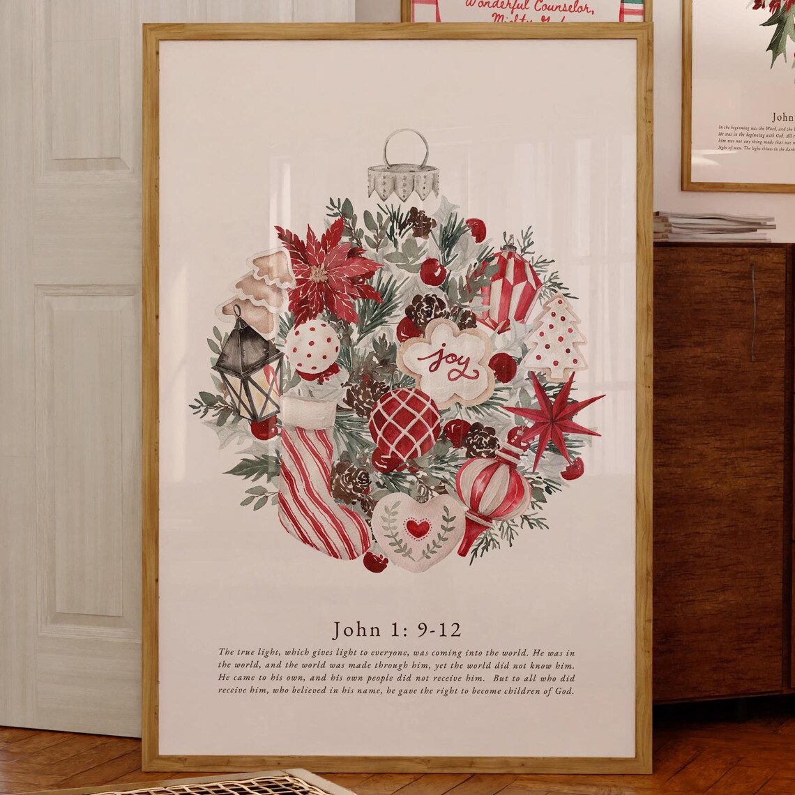 John 1 Christmas Ornament Collage Christian Holiday Scripture Poster