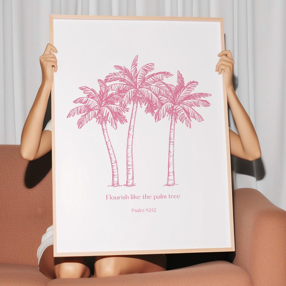 Flourish Like The Palm Tree Pink Psalm 92:12 Botanical Poster