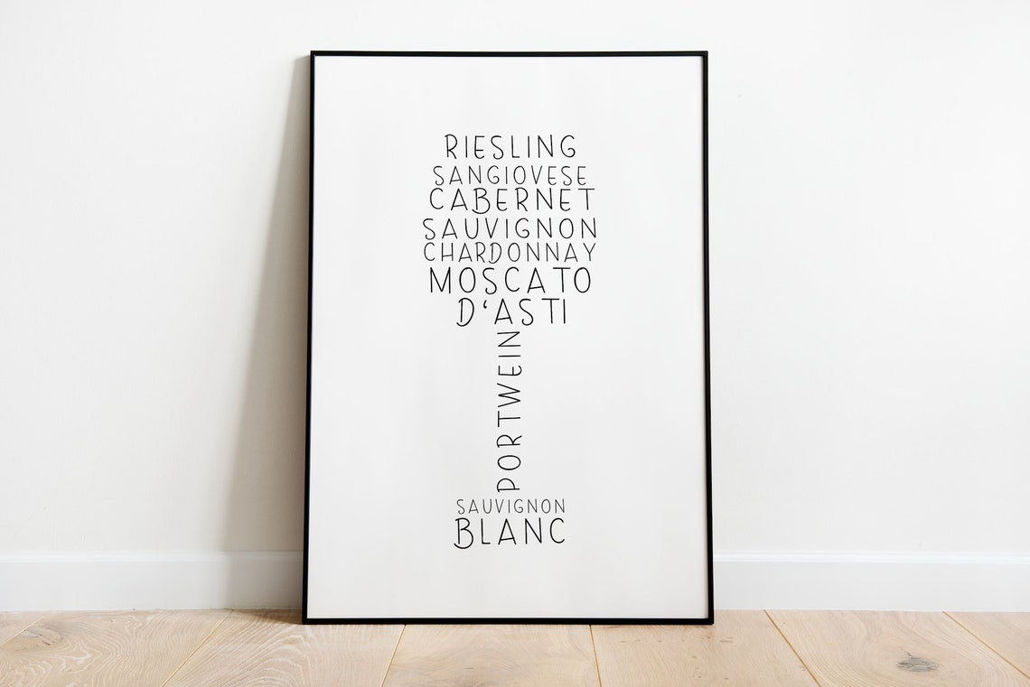 Wine Glass Word Art Riesling Cabernet Chardonnay Lover Poster