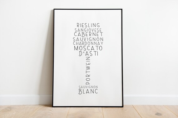 Wine Glass Word Art Riesling Cabernet Chardonnay Lover Poster