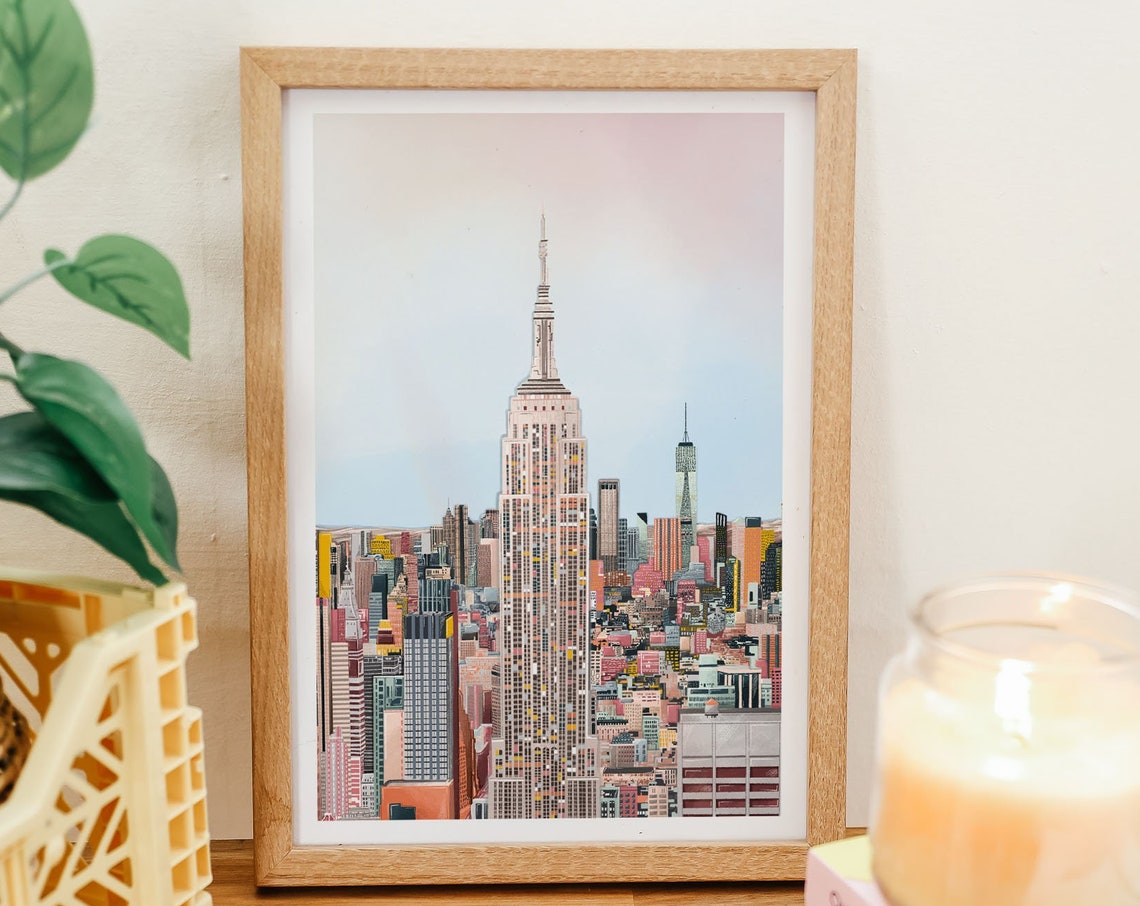 New York City Empire State Building Skyline Pink Sky Art Poster - Image 2