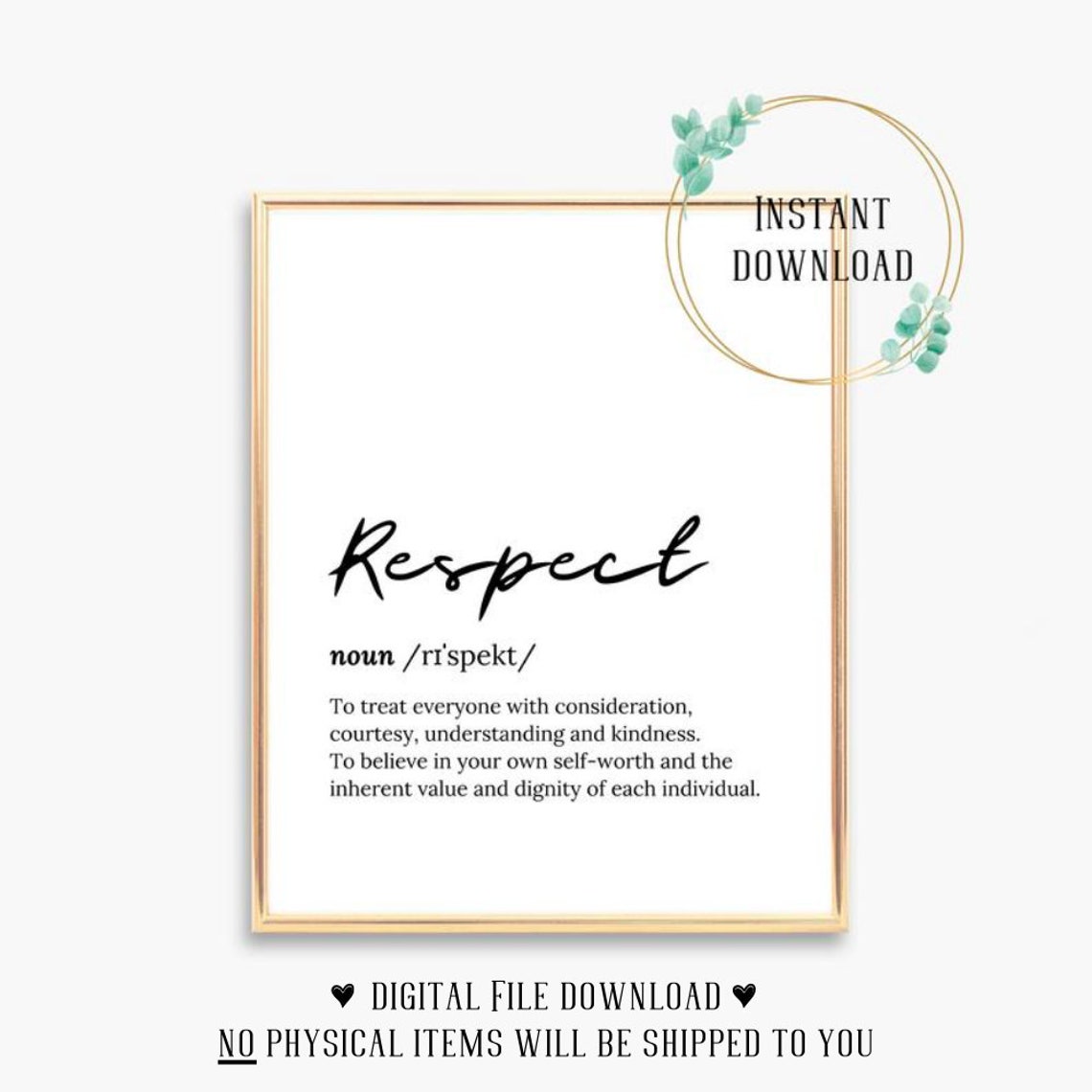 Respect Definition Script Typography Inspirational Word Poster