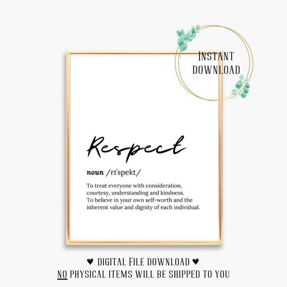 Respect Definition Script Typography Inspirational Word Poster