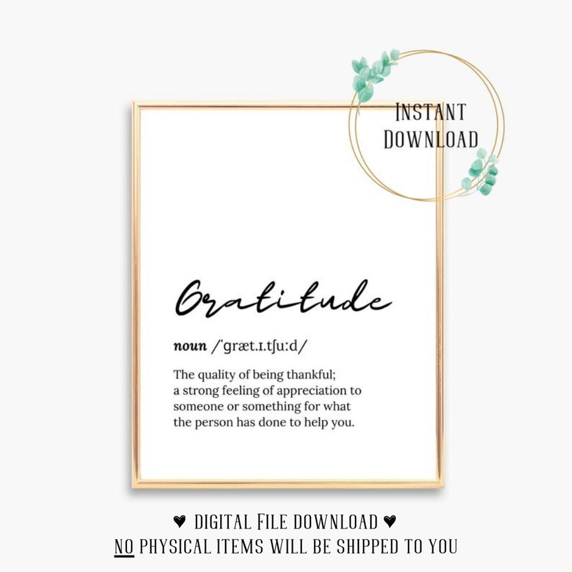 Gratitude Definition Script Typography Inspirational Word Poster