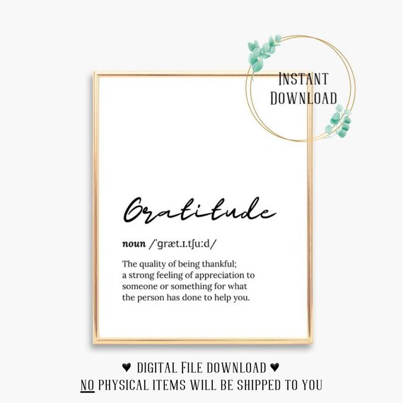 Gratitude Definition Script Typography Inspirational Word Poster