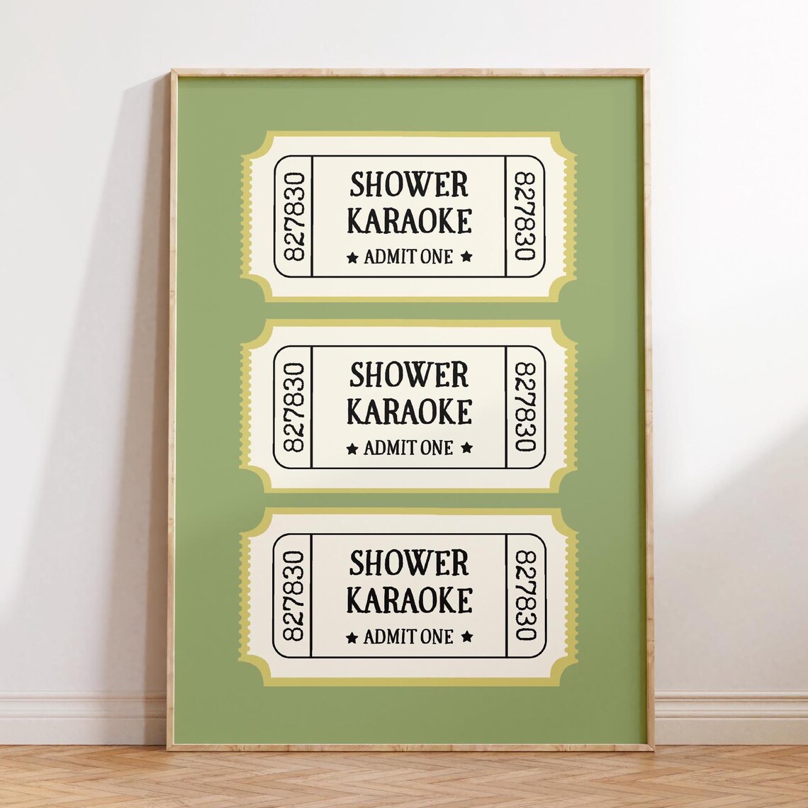 Shower Karaoke Admit One Ticket Print Retro Green Bathroom Funny Decor