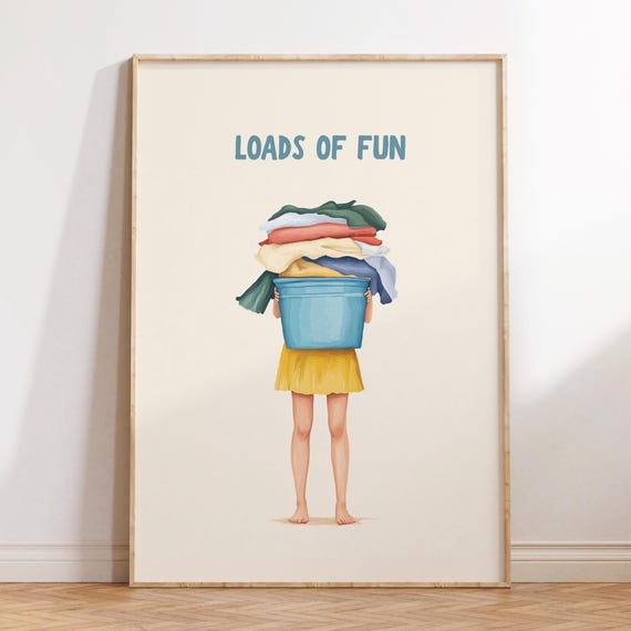 Funny Laundry Poster Print Room Decor Vintage Cute Quote Minimalist Wall Art Laundromat Blue