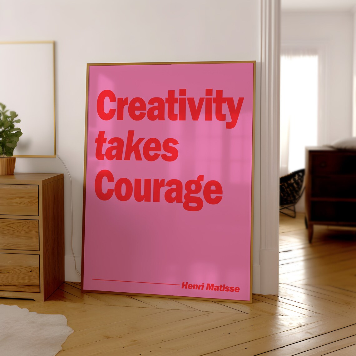 Creativity Takes Courage Henri Matisse Pink Motivational Quote Poster - Image 3