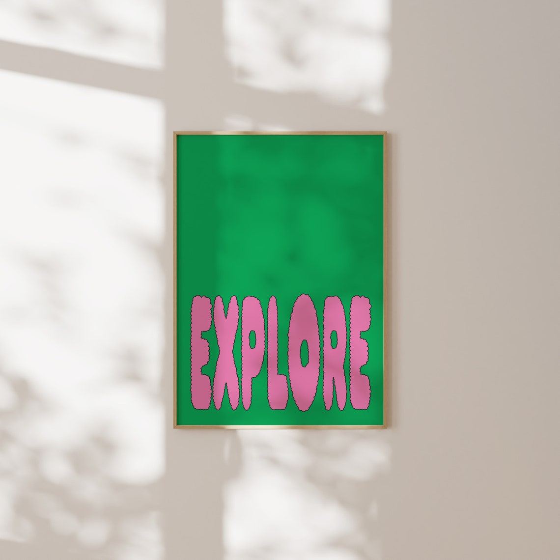 Explore Travel Pink Puffy Bubble Letters Green Bold Retro Wall Art