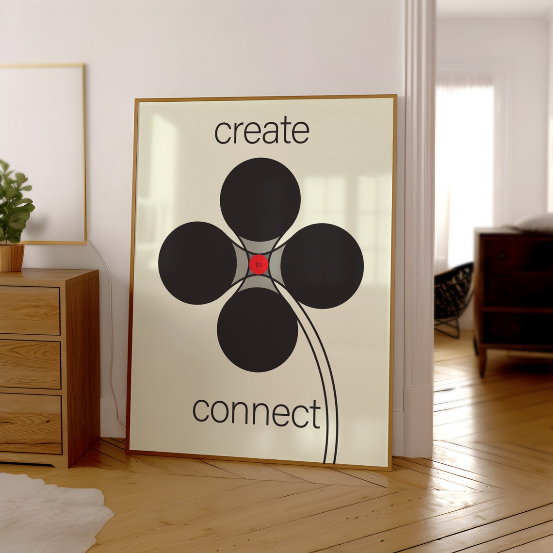 Create To Connect Black Minimalist Clover Modern Art Design Poster - Image 3