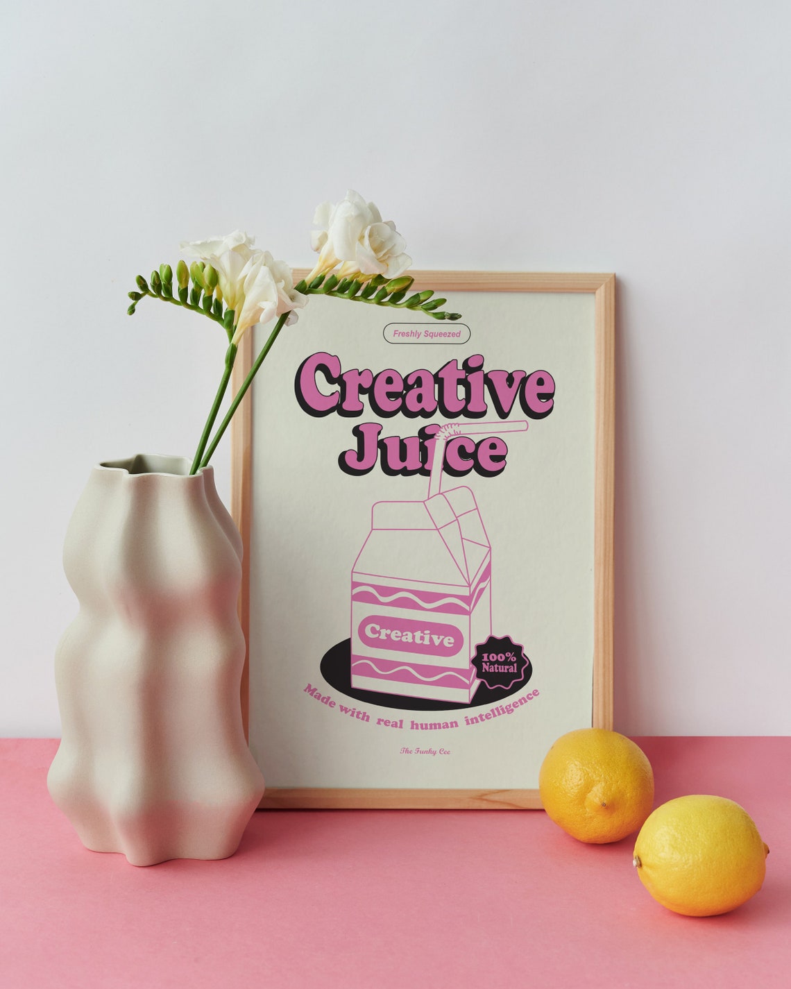 Creative Juice Freshly Squeezed Pink Retro Juice Carton Art Poster - Image 2