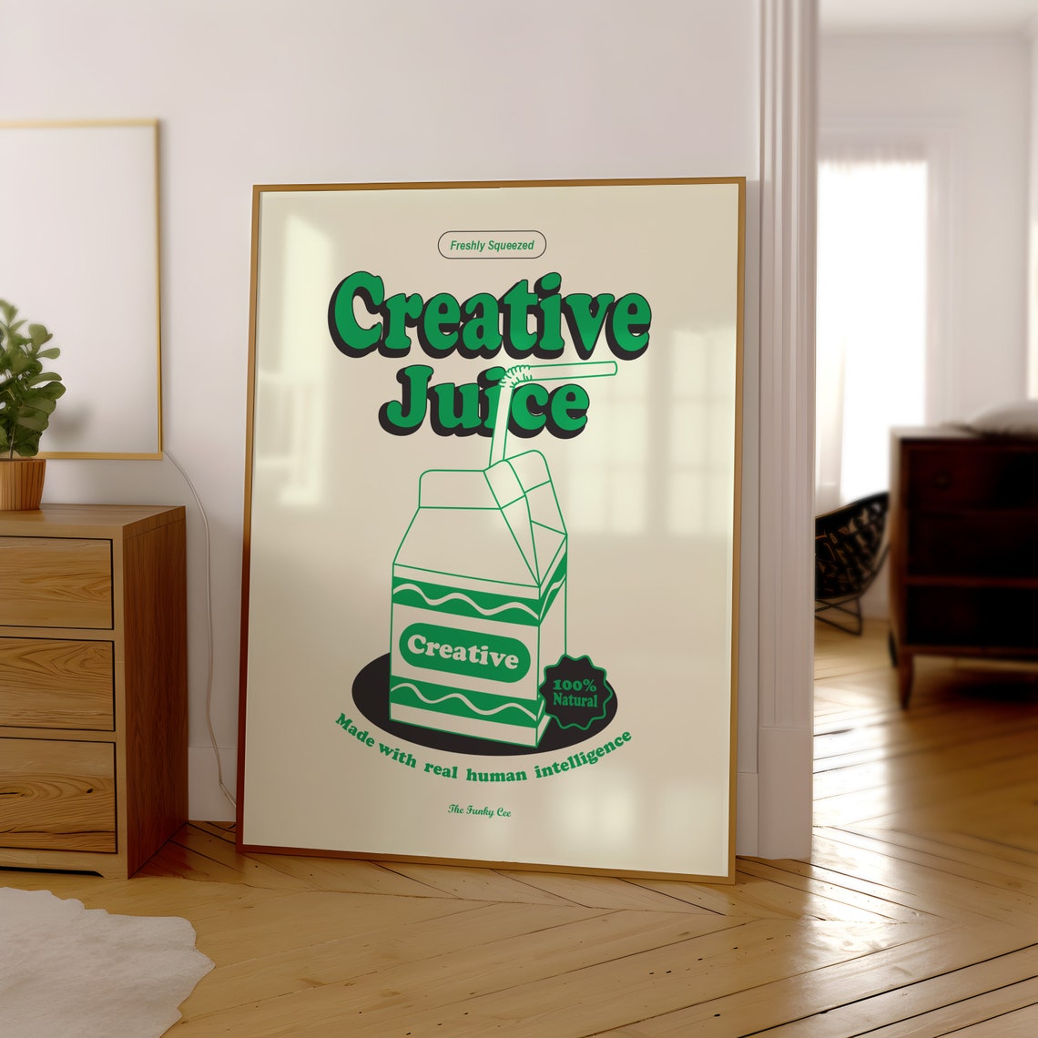 Creative Juice Green Line Carton Cream Retro Creatives Poster - Image 3