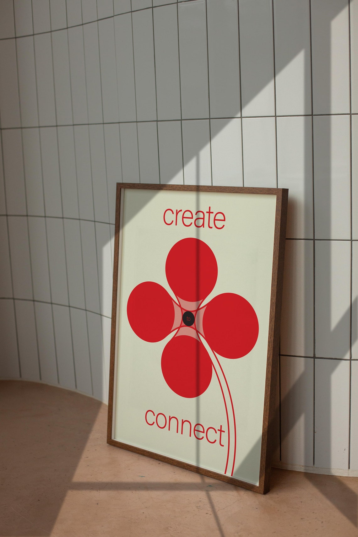 Create To Connect Red Minimalist Clover Modern Art Design Poster - Image 4