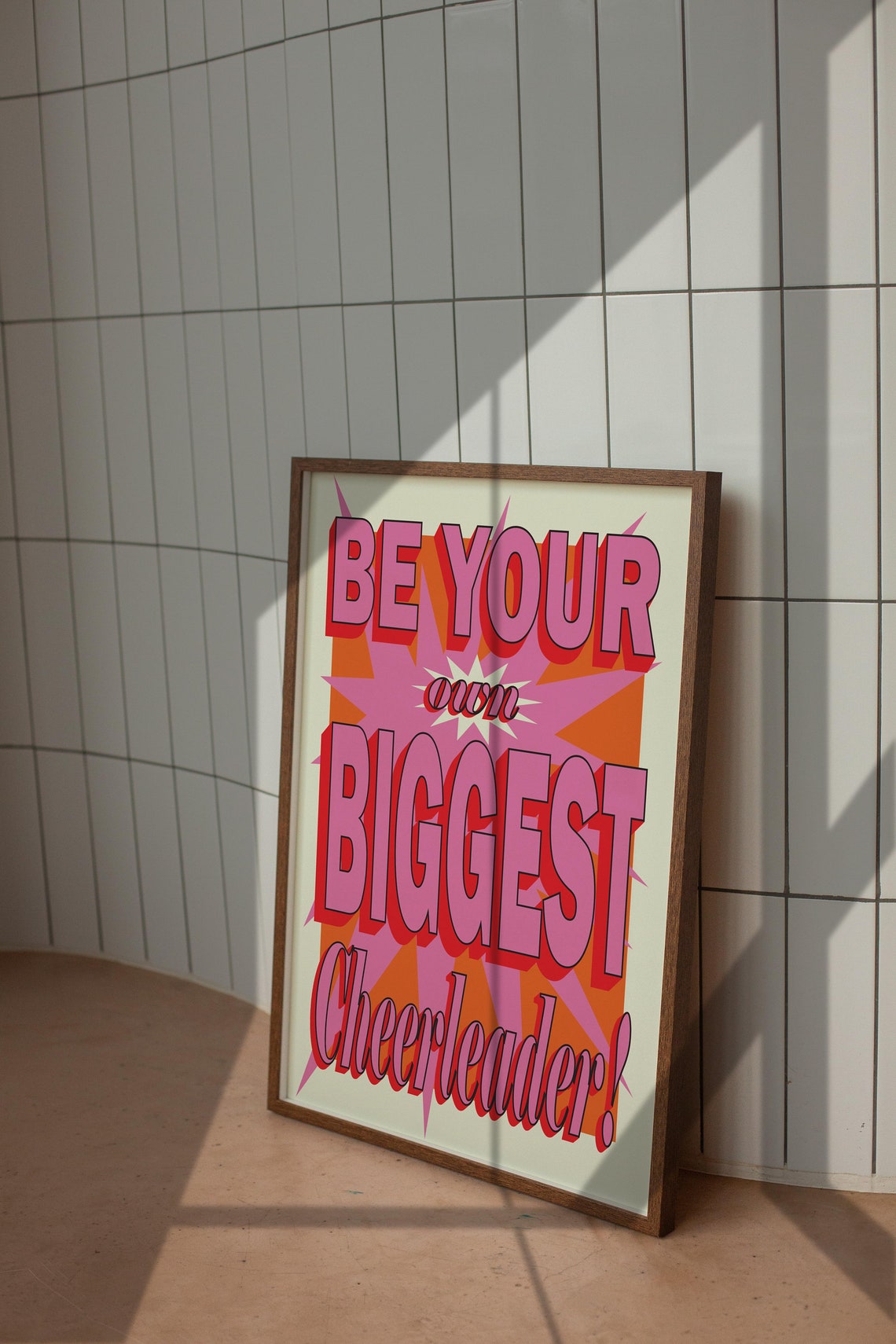 Be Your Own Biggest Cheerleader Retro Pink Burst Typography Poster - Image 4