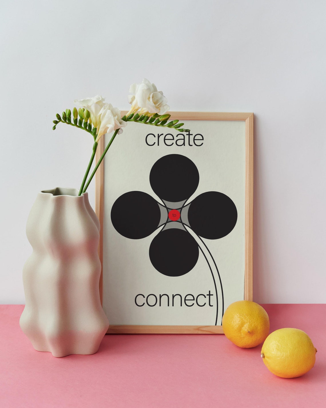Create To Connect Black Minimalist Clover Modern Art Design Poster - Image 2
