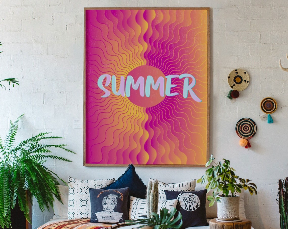Summer Pastel Wavy Psychedelic Sunburst Word Tropical Art Poster - Image 8