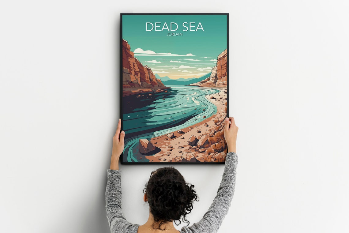 Dead Sea Jordan Turquoise Waters Rocky Desert Shoreline Poster - Image 2