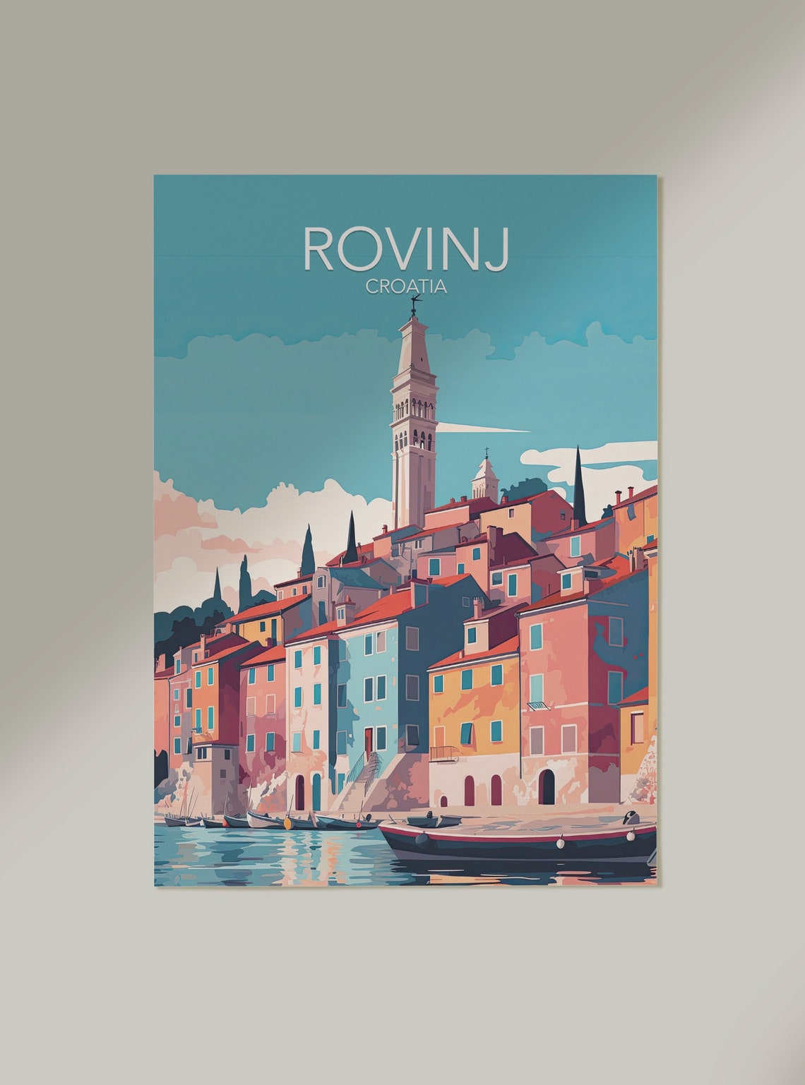 Rovinj Croatia Seaside Bell Tower Old Town Modern Travel Poster - Image 2
