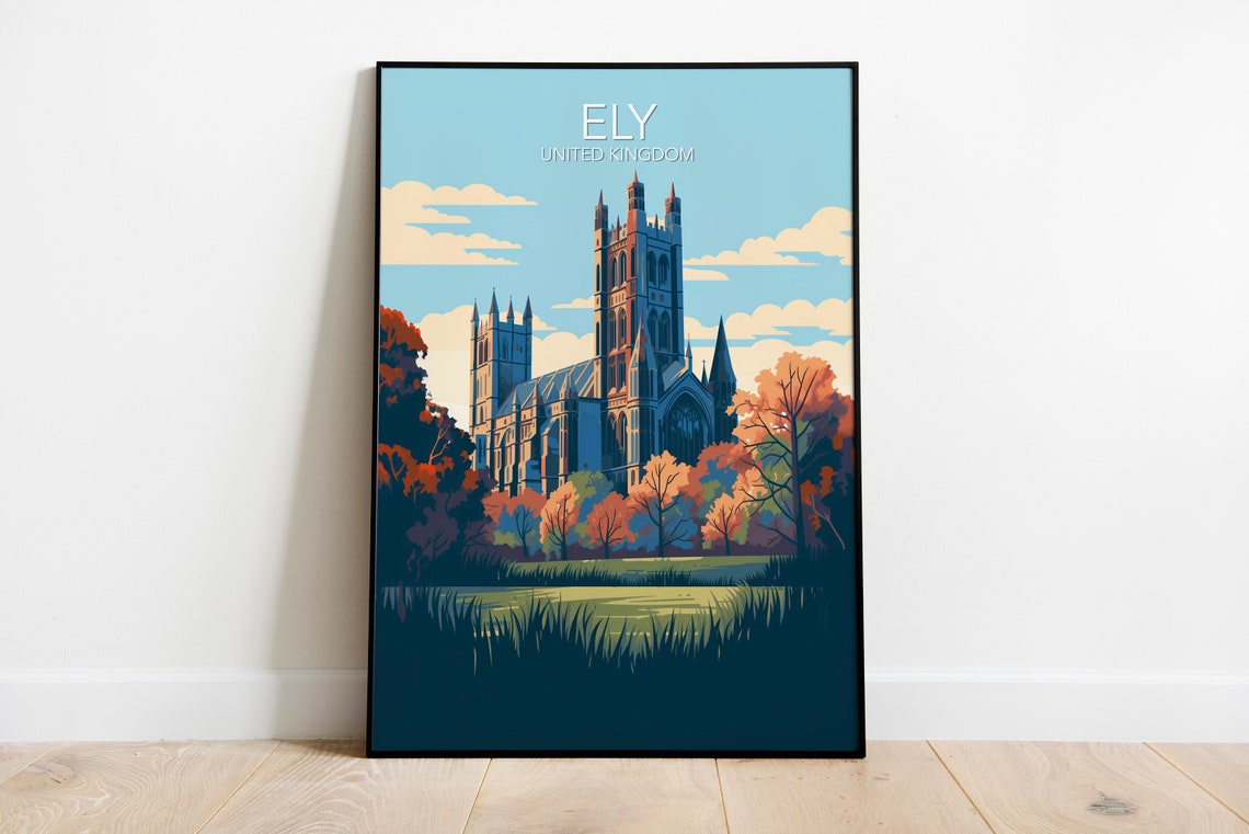 Ely Cathedral United Kingdom Gothic Landmark Travel Art Poster