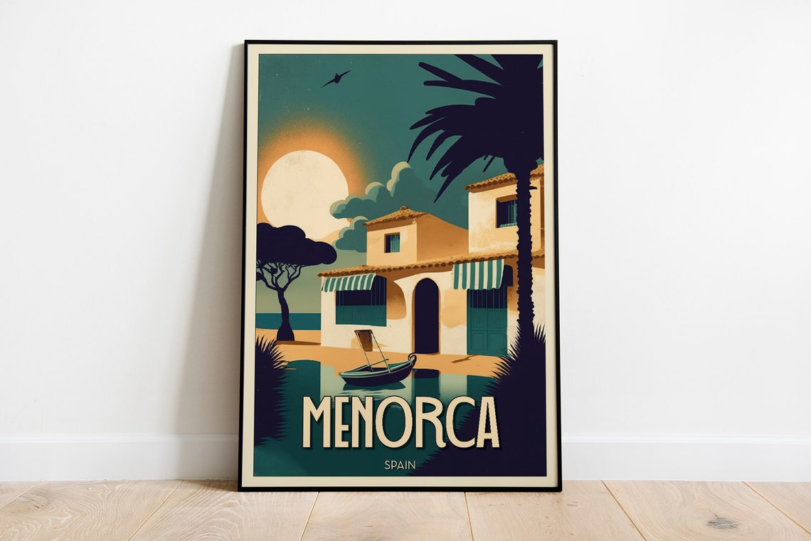 Menorca Spain Vintage Mediterranean Villa Sunset Beach Cove Poster