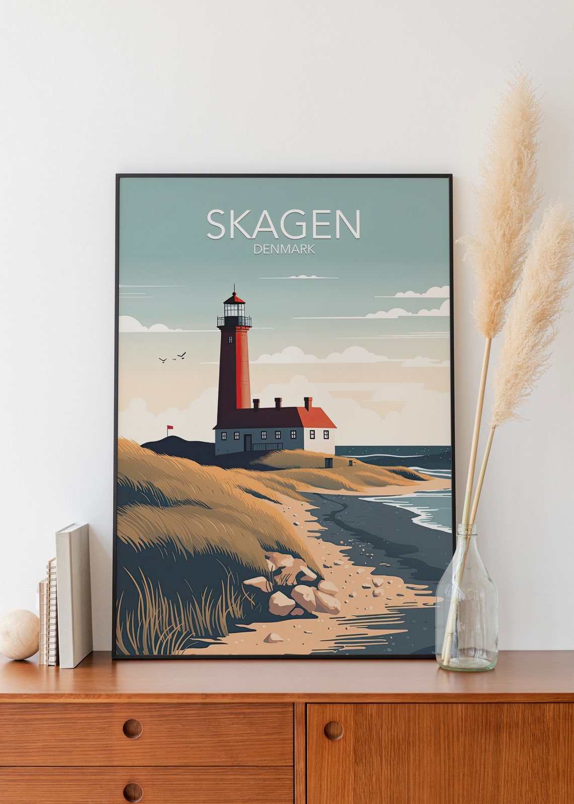 Skagen Denmark Lighthouse Dunes Coastline Sunset Travel Poster - Image 2