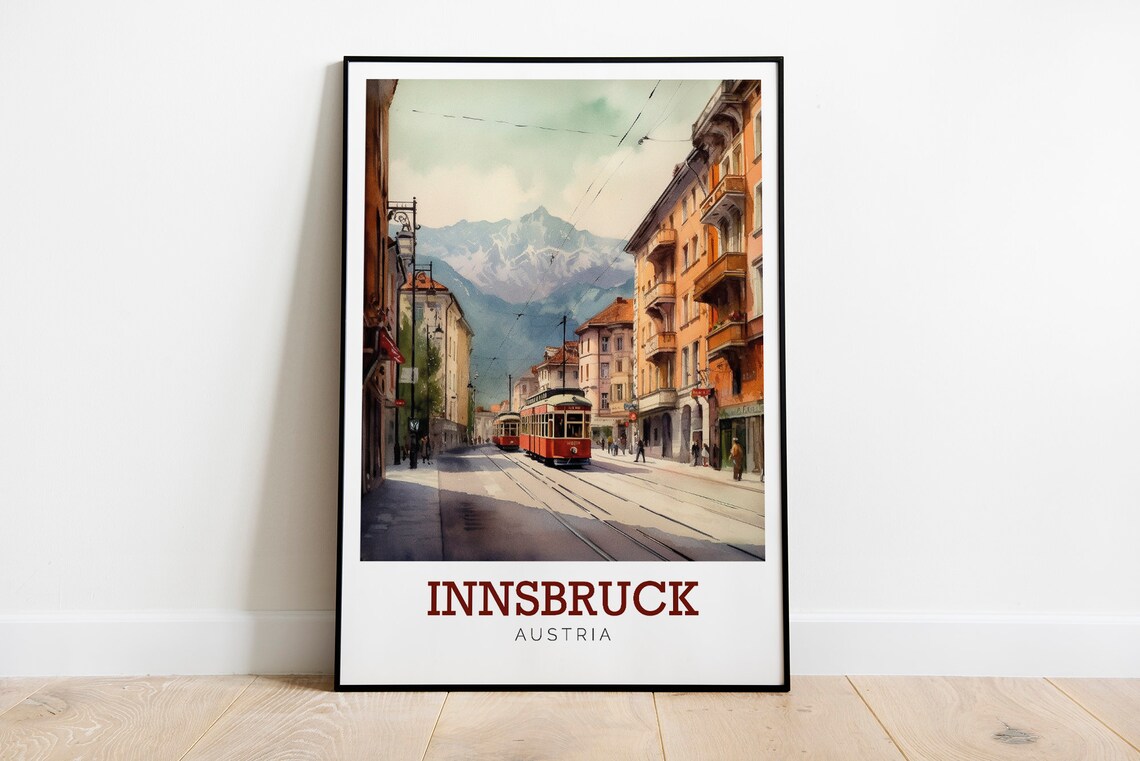 Innsbruck Austria Mountain Tram Street Watercolor Travel Poster - Image 3