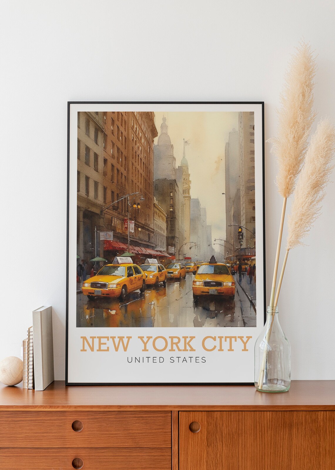 New York City United States Yellow Taxi Street Watercolor Poster - Image 3