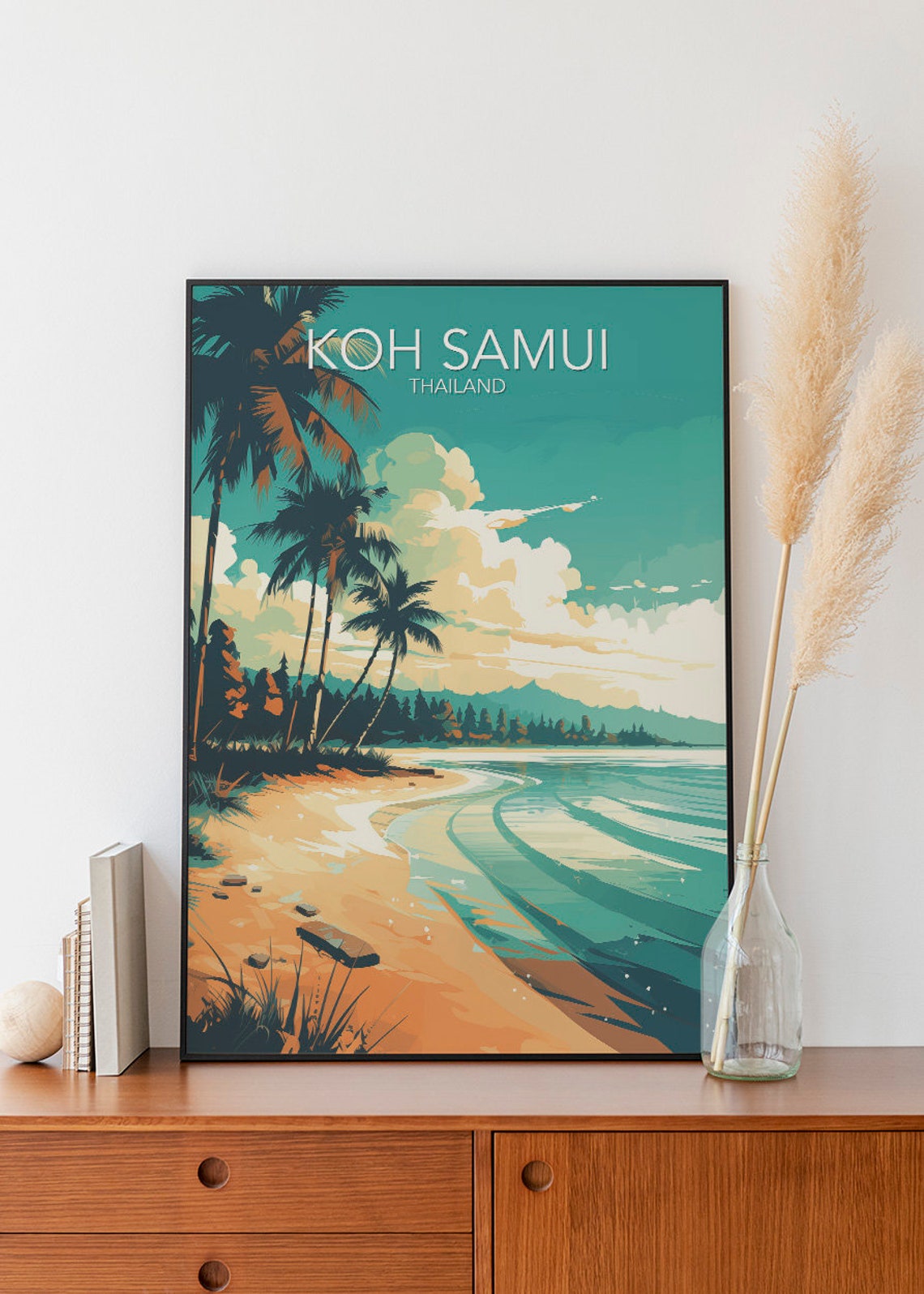 Koh Samui Palm Beach Island Sunset Thailand Vintage Travel Poster - Image 2