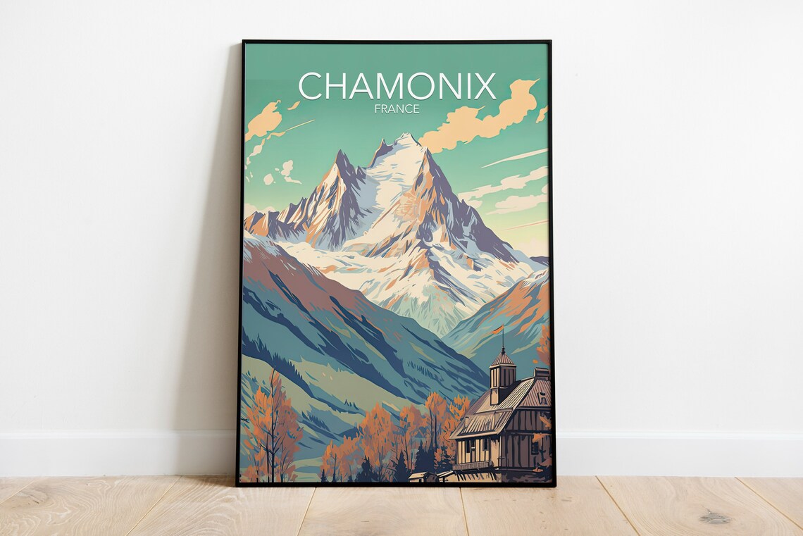 Chamonix Modern Poster Print, Alpine Travel Decor