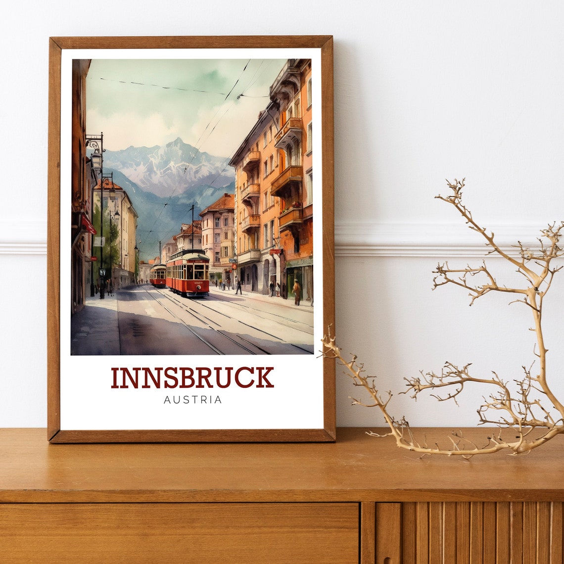 Innsbruck Austria Mountain Tram Street Watercolor Travel Poster - Image 2