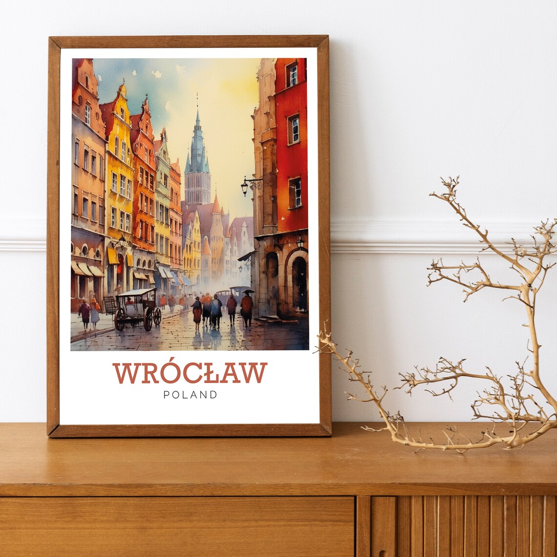 Wroclaw Poland Market Square Street Watercolor Art Travel Poster