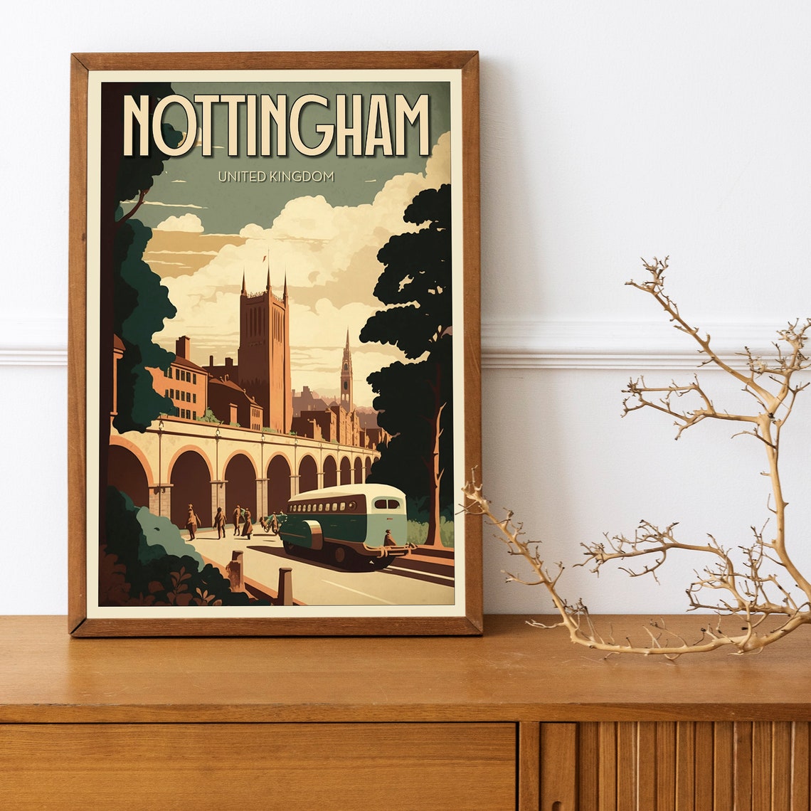 Nottingham England Vintage Viaduct Tram Heritage Travel Poster - Image 2