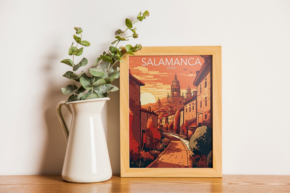 Salamanca Cathedral Old Street Spain Golden Sunset Travel Poster - Image 2