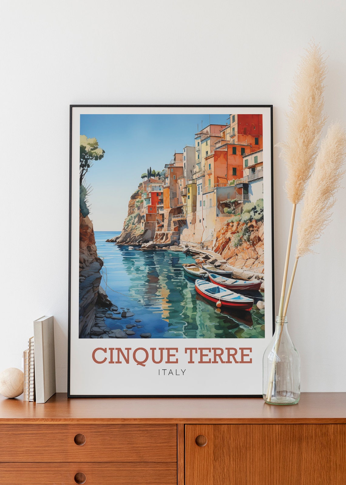 Cinque Terre Italy Colorful Cliffside Village Watercolor Art Poster - Image 3